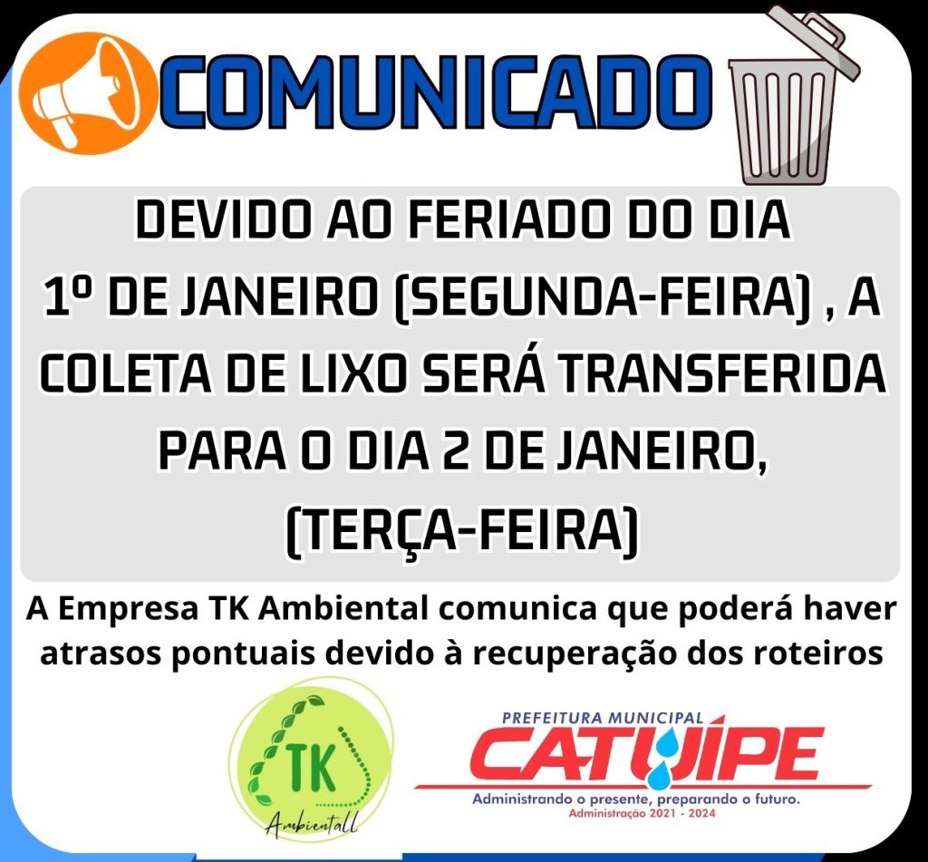 Notícia COMUNICADO COLETA DE LIXO Prefeitura Municipal de Catuípe